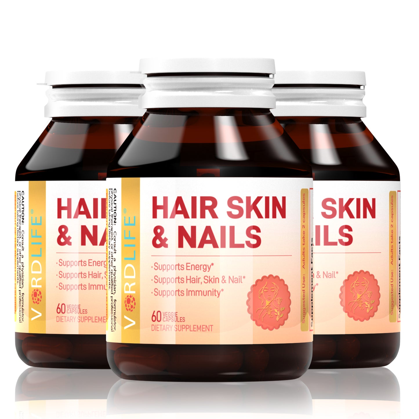 Hair Skin & Nails Vitamins with Biotin & Collagen – 60 Veggie Capsules | Supports Healthy Hair Growth, Glowing Skin, Strong Nails, Energy & Immunity for Women & Men