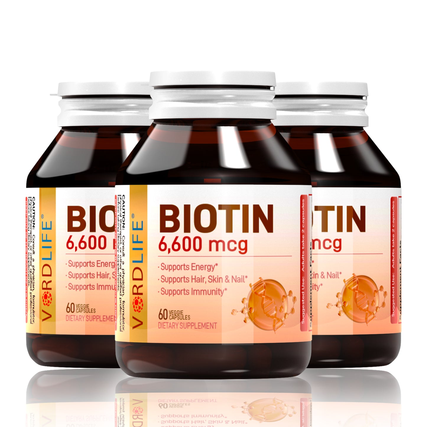 Biotin 6,600 mcg – High Potency Hair Skin & Nails Supplement – 60 Veggie Capsules | Supports Hair Growth, Strong Nails, Glowing Skin, Energy & Immunity for Women & Men