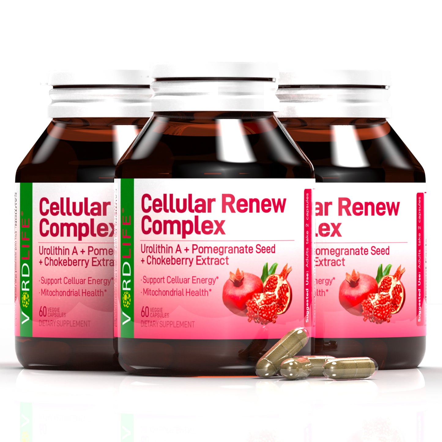 Cellular Renew Complex with Undithin A+ & Pomegranate - patented supplement for Cellular Energy, Mitochondrial Support, Muscle Strength & Healthy Aging - 60 Veggie Capsules