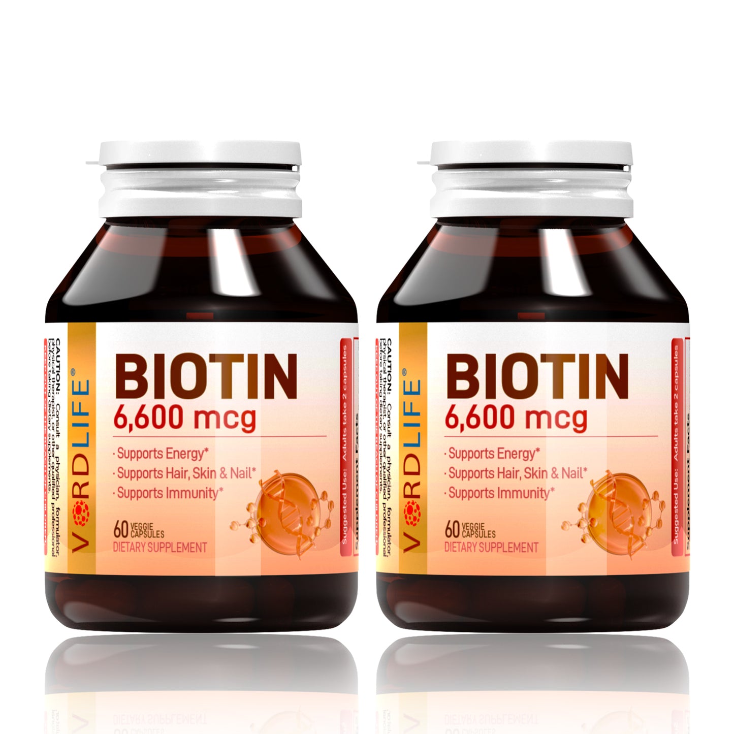 Biotin 6,600 mcg – High Potency Hair Skin & Nails Supplement – 60 Veggie Capsules | Supports Hair Growth, Strong Nails, Glowing Skin, Energy & Immunity for Women & Men