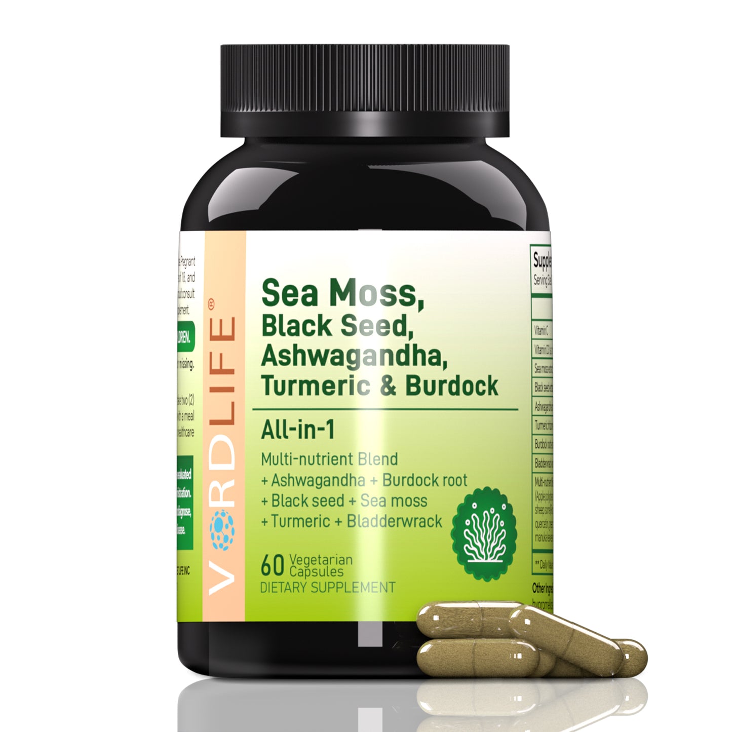 Sea Moss Complex with Ashwagandha, Turmeric, Black Seed & Burdock Root - Multi-Nutrient Supplement for Immune Support, Energy, Thyroid Health & Natural Detox - 60 Vegan Capsules