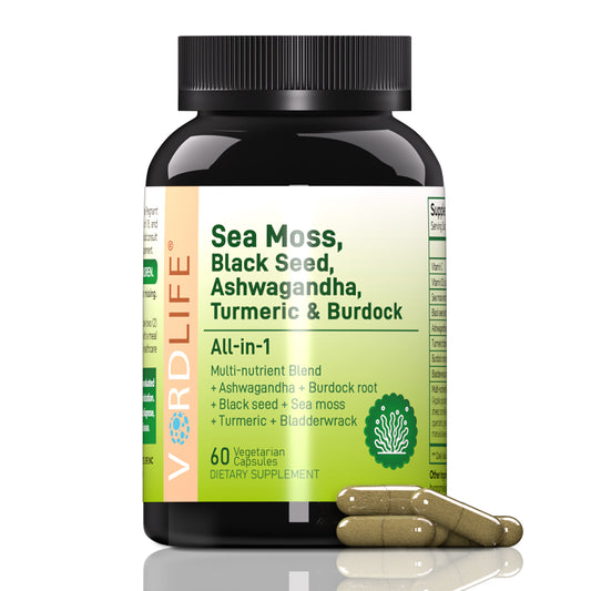 Sea Moss Complex with Ashwagandha, Turmeric, Black Seed & Burdock Root - Multi-Nutrient Supplement for Immune Support, Energy, Thyroid Health & Natural Detox - 60 Vegan Capsules
