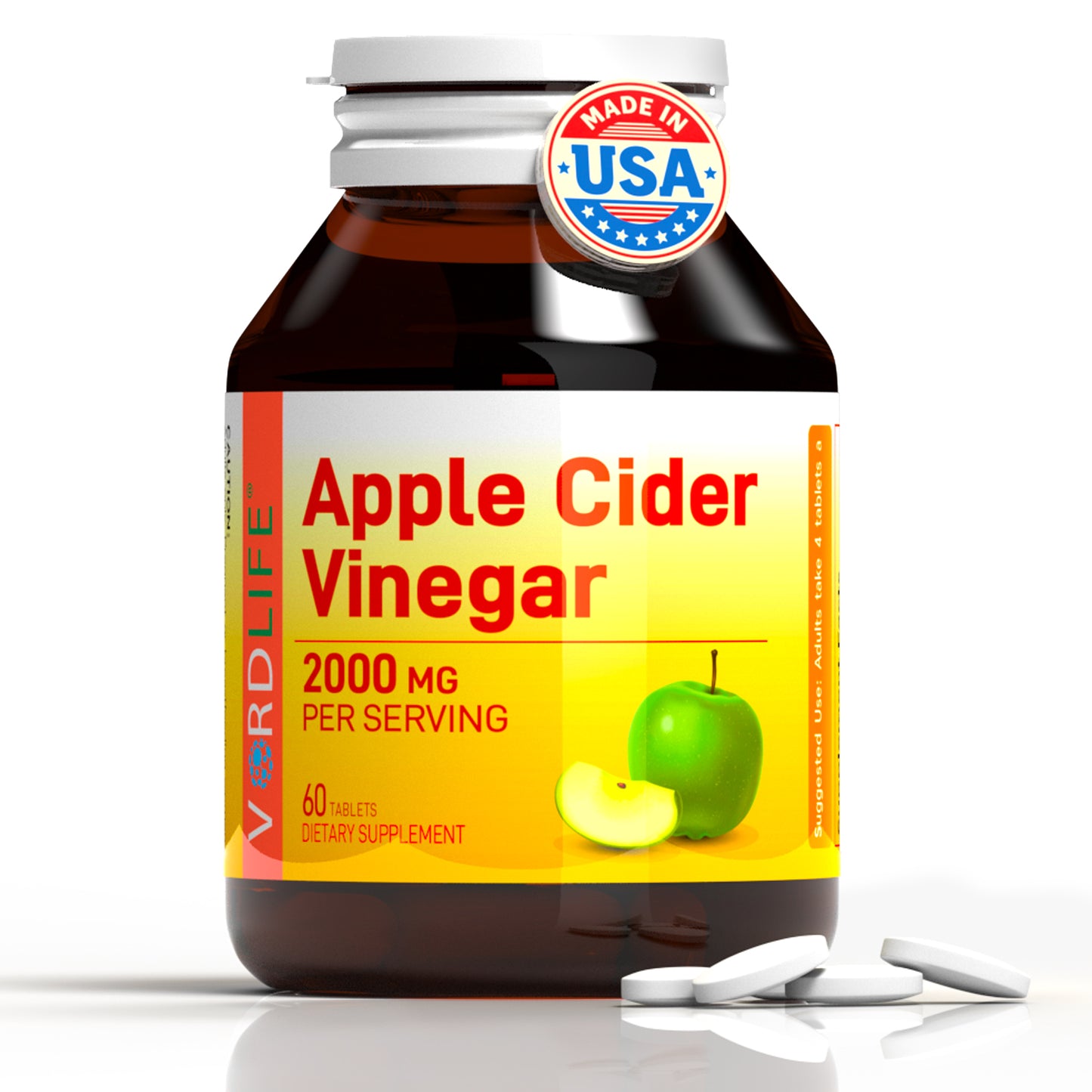 Apple Cider Vinegar Tablets 2000mg - 60 Tablets for Weight Management, Digestion, Detox & Energy - USA Made, Raw, Unfiltered with 'The Mother', ACV Supplement