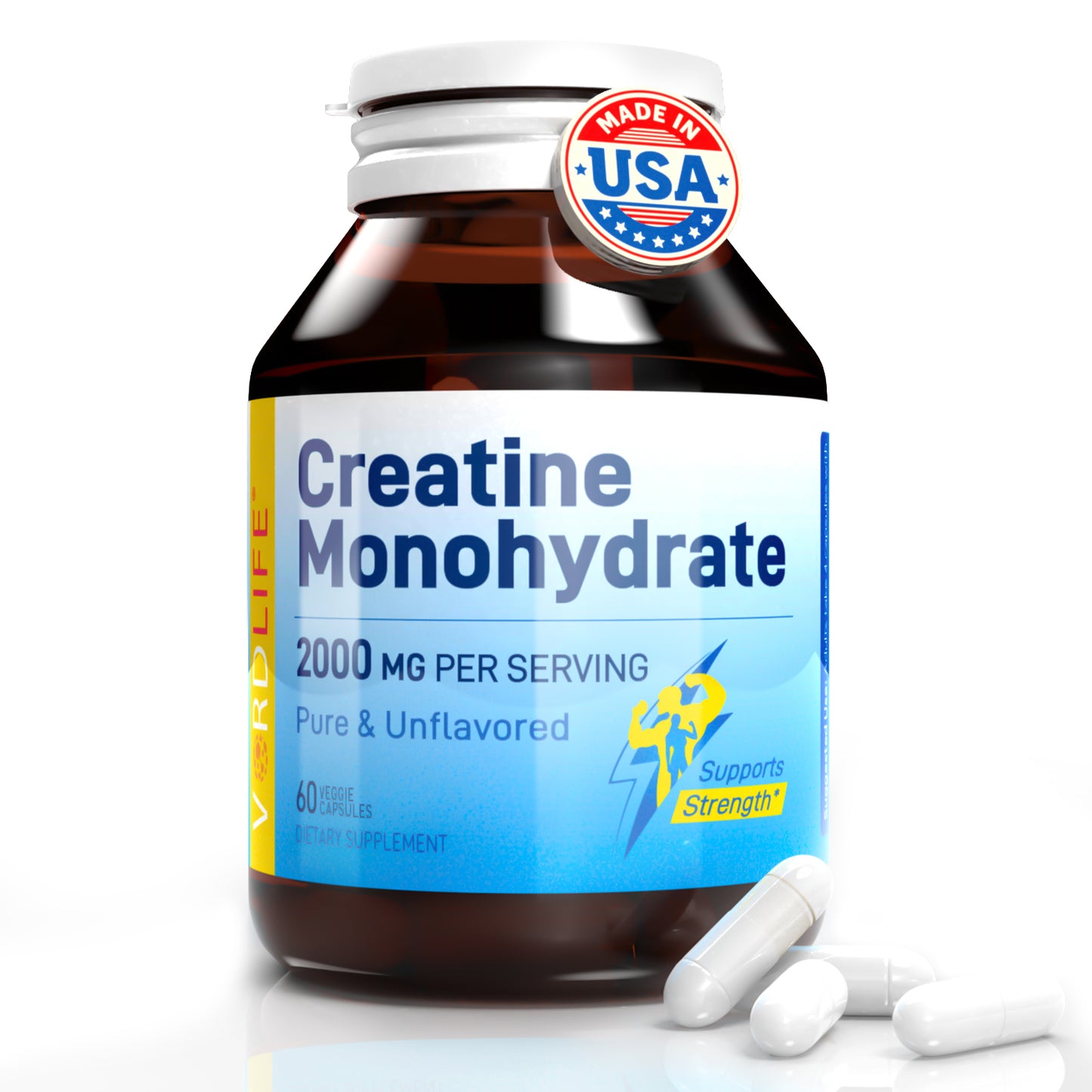 Creatine Monohydrate Powder - 2000mg per Serving, Pure & Unflavored for Muscle Growth, Strength & Exercise Performance - USA Made, Micronized for Mixability, Unflavored
