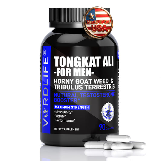 Tongkat Ali for Men with Horny Goat Weed & Tribulus Terrestris - Maximum Strength Natural Testosterone Booster for Masculinity, Performance, Vitality & Drive - Made in USA