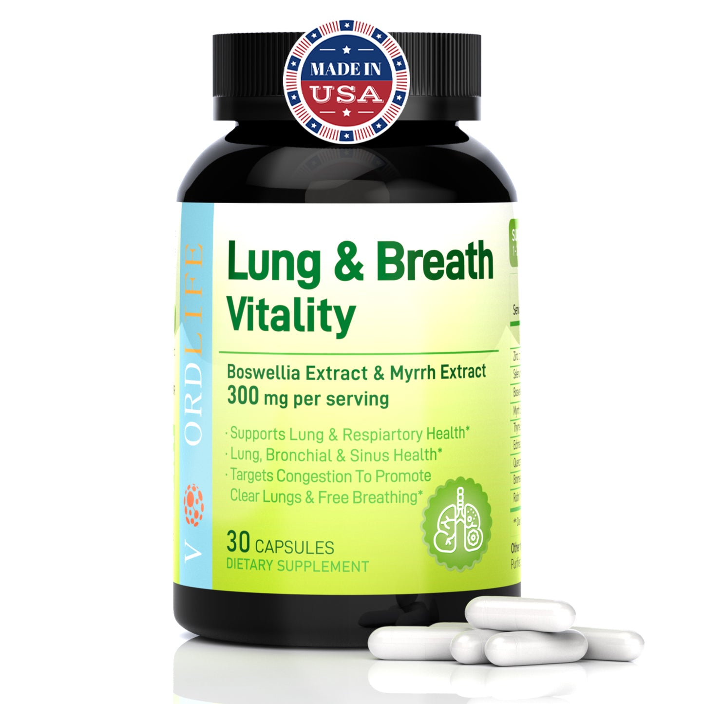 Boswellia & Myrrh Extract Capsules 300mg for Lung Health Support, Respiratory Cleanse, Bronchial & Sinus Relief - 30 Count Dietary Supplement