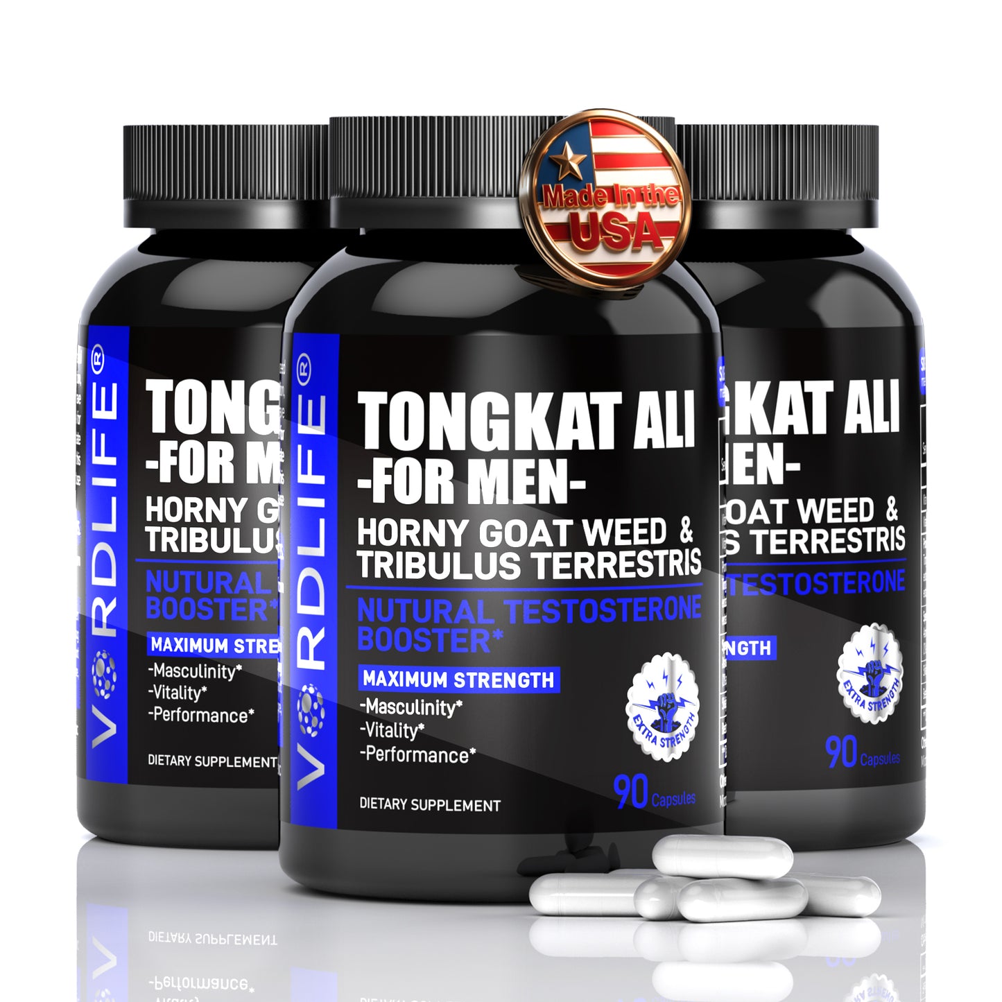 Tongkat Ali for Men with Horny Goat Weed & Tribulus Terrestris - Maximum Strength Natural Testosterone Booster for Masculinity, Performance, Vitality & Drive - Made in USA