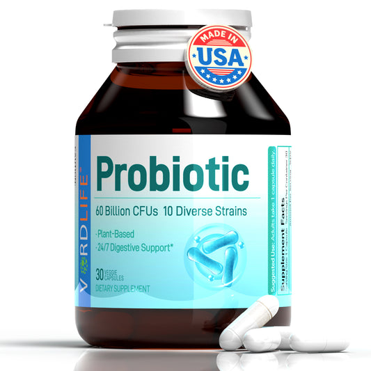 60 Billion CFU Probiotic with 10 Strains for Adults - 24/7 Digestive Support, Gut Health & Immune System Aid - Plant-Based, Delayed Release Veggie Capsules, 30 Count
