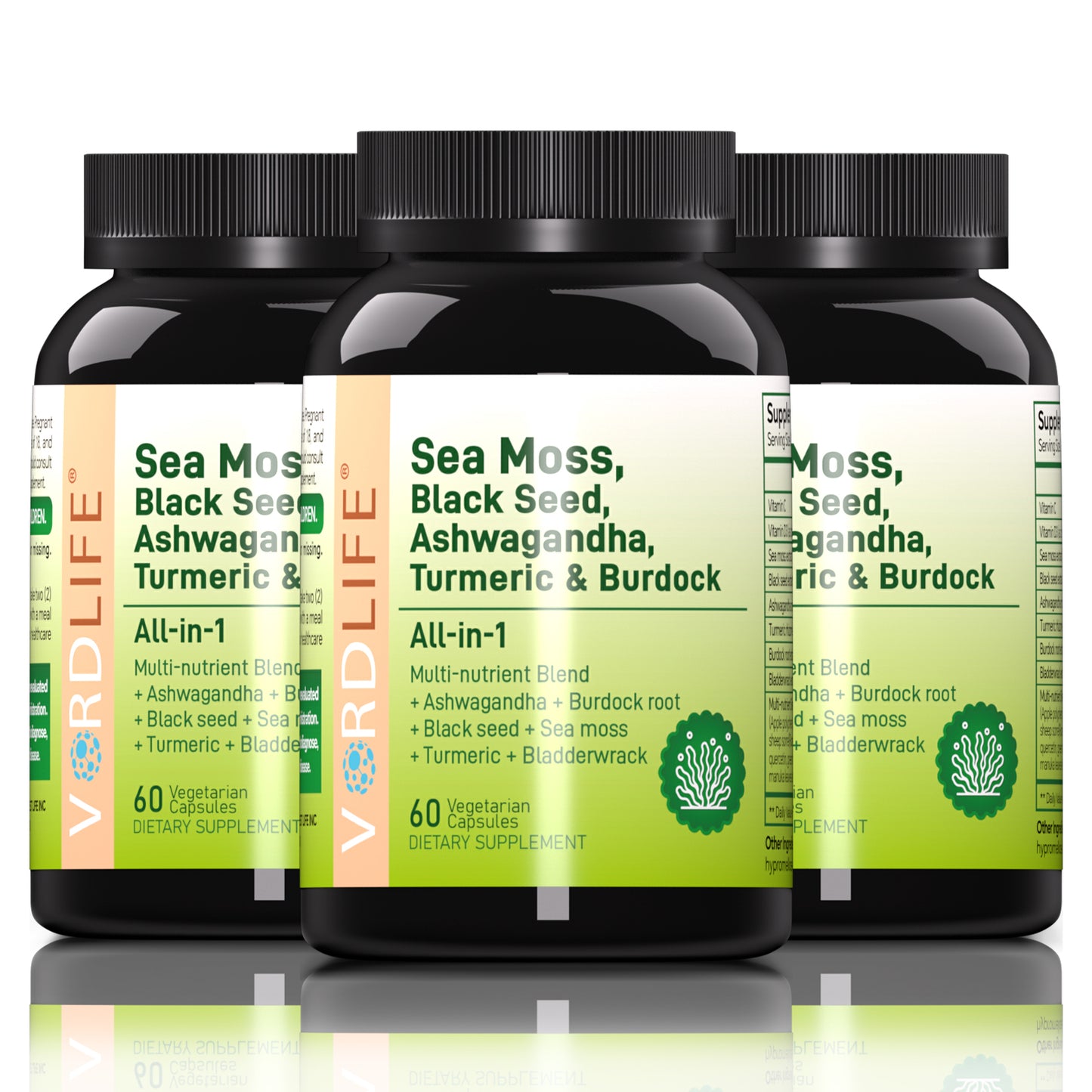 Sea Moss Complex with Ashwagandha, Turmeric, Black Seed & Burdock Root - Multi-Nutrient Supplement for Immune Support, Energy, Thyroid Health & Natural Detox - 60 Vegan Capsules