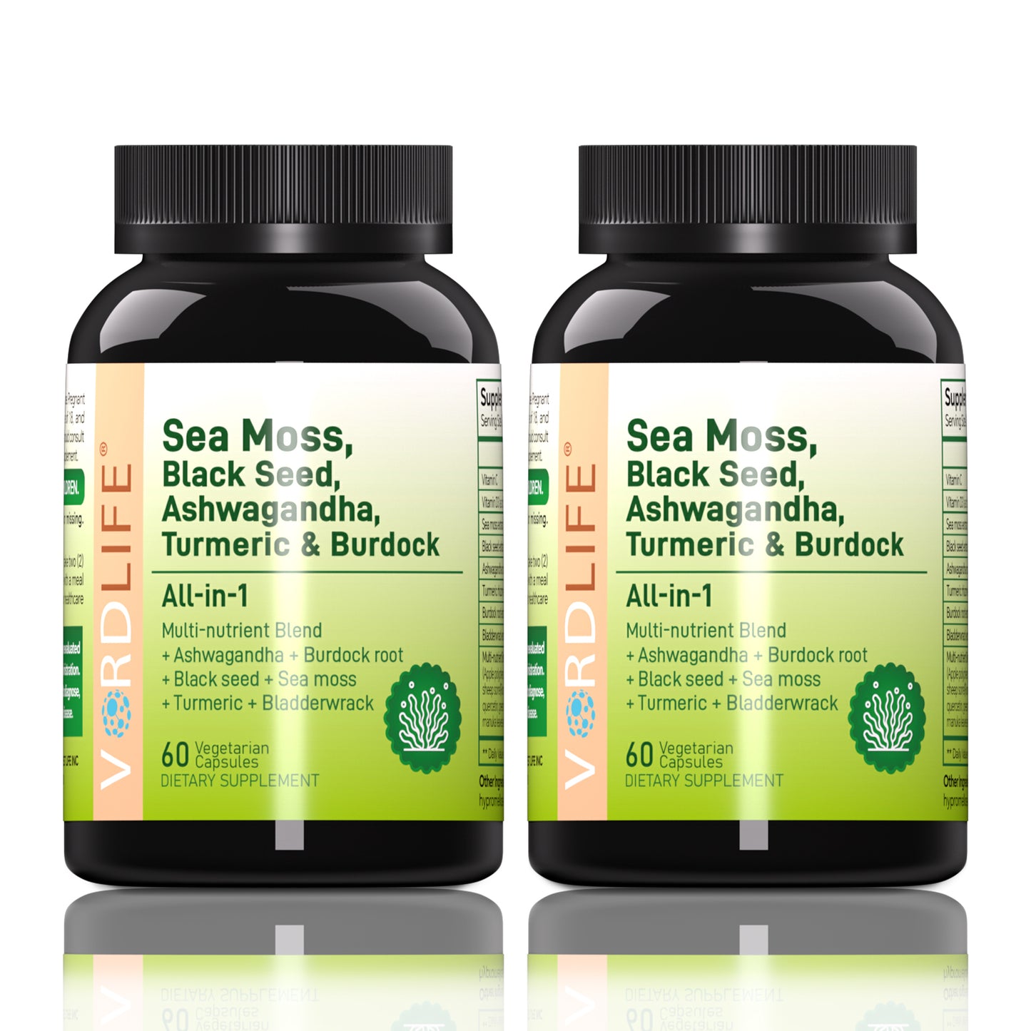 Sea Moss Complex with Ashwagandha, Turmeric, Black Seed & Burdock Root - Multi-Nutrient Supplement for Immune Support, Energy, Thyroid Health & Natural Detox - 60 Vegan Capsules