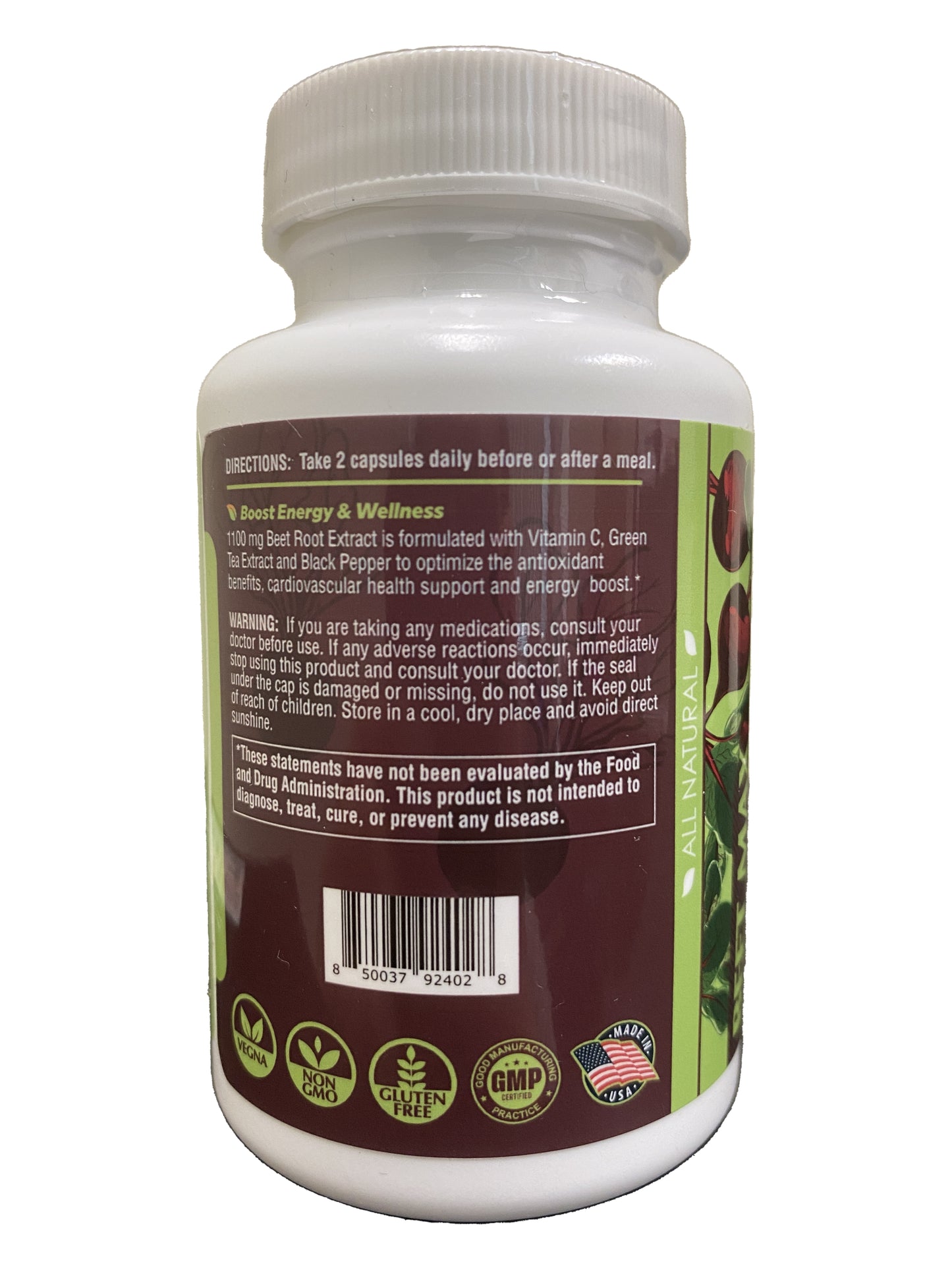 Beet Root Extract - 60 Veggie Capsules - Athletic Performance, Cardiovascular Health, and Energy & Exercise Endurance